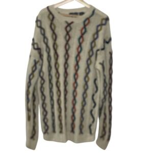 Bachrach Mens XL Silk Cotton Blend Cable Knit Sweater Multicolor Vintage Cream